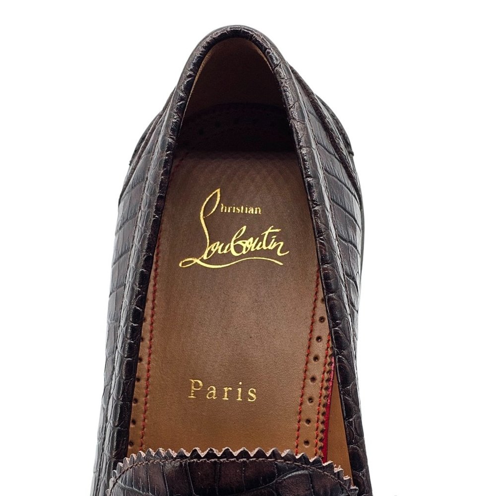 Christian Louboutin Croc Effect Leather Loafers Brown 41.5 - Picture 5 of 8